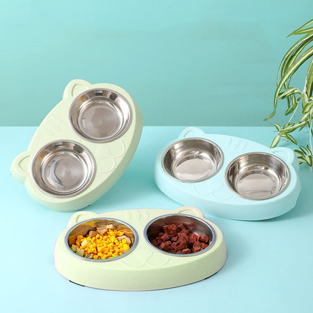 Double Bowls, Stainless Steel Pet Food Bowl Water Bowl